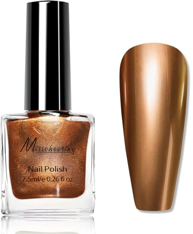 Metallic Gold Nail Polish - Quick Dry Mirror Finish Chrome - Bronze Golden Breathable Long Lasting - No Chip No Bake for Nail Art