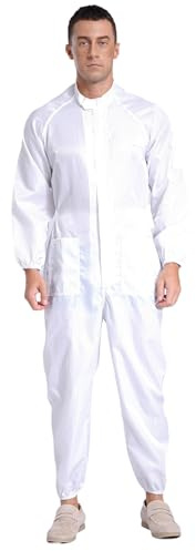 Vxuxlje Herren Antistatischer Arbeitsoverall Langarm Schutzoverall Schutzanzug Arbeit Uniform Ganzkörper Schutzkleidung Weiß M