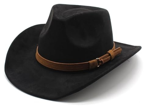 Cowboyhut für Damen Herren Westernhut Cowgirl-Hut Filz Cowboyhüte Fedora Hut Breiter Krempe mit Band Jazzhut