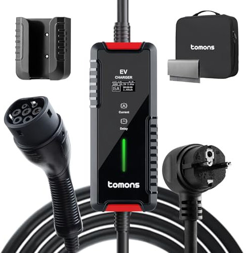 tomons Câble de Charge Schuko Type 2 3,68 KW monophasé 6-16 A 10 m pour Voiture électrique EV avec Affichage numérique contrôlable et Fonction de Retard