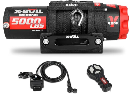 X-BULL Verricello Serie γ 5000 libbre capacità di carico con Corda Sintetica e Cavo Hawse, Impermeabile IP68, Telecomando Wireless e cablato con Piastra di Montaggio per ATV/UTV, argano rimorchio