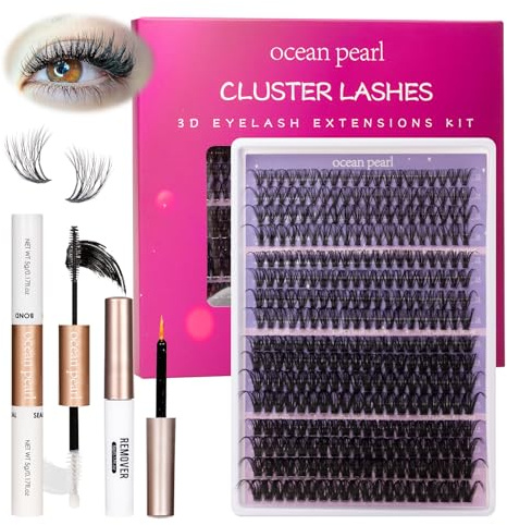 Ocean Pearl Fluffy Cluster Lashes Kit 320PCS Wimpernverlängerung 30+40+80+100D mit Lash Bond und Seal 12-20MM