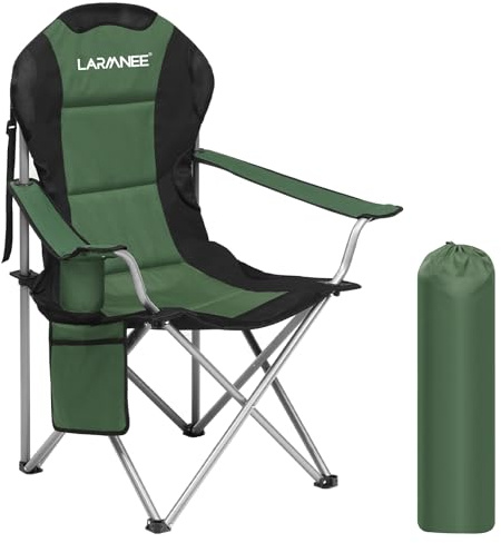 LARMNEE Campingstuhl Faltbar, Campingsessel, Angelstuhl, Campingstühle, Gartenstuhl für Camping, Klappstuhl Camping Garten Balkon Strand, Grün und Schwarz EBJ01LC02N1