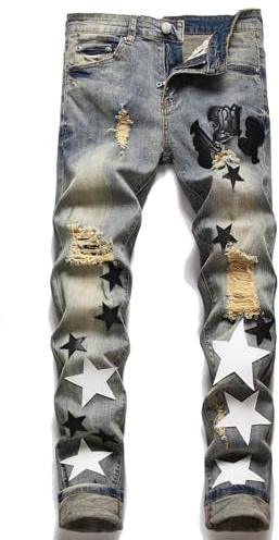 Kdtoll Vaqueros Hombre Slim Fit - Pantalones Vaqueros de Denim Elásticos con Desgastes, Estilo Hip-Hop Streetwear Y2K, Diseño Moderno y Versátil para Todas Las Ocasiones