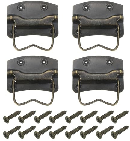 sourcing map 4Pcs Chest Handles, 87 x 66mm Side Ring Pull Lifting Handle, Metal Spray-Paint Wooden Box Puller Handles with Screws for Home Toolbox Case Drawer, Bronze