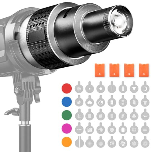 FZYCOM Optisk Snoot Lämplig för Bowens Mount, Kondensor med 35 Grafikkort och 5 Färgfilter, Spotfäste, Ljusformare för Aputure Amaran 100DS 100XS 200DS, Godox SL60 VL150, Nanlite FS150B osv.