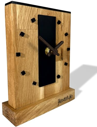 FLEXISTYLE Modern standuhr tischuhr klein aus Holz Eiche Wohnzimmer Badezimmer Uhr Holz tischuhren holzuhr Tisch Uhr tischuhr modern standuhr Clock (Style 11)