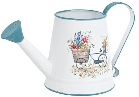 Z² BellaDecor Annaffiatoio piccolo in metallo vintage per piante da interno, annaffiatoio da giardino, decorazione vintage, in metallo, con manico e becco, decorazione per casa di campagna (bianco A)