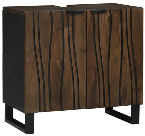 vidaXL Badrumsskåp med handfat Valnöt 62 x 33 x 58 cm Konstruerat trä, Badrumsspegel, modern stil, hållbar förvaring, rektangulär handfat, kompakt möbel för hemmet