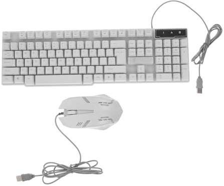 Teclado y Ratón USB Retroiluminados para Juegos y Uso Diario | Conexión Usb, Operación Precisa, Caps Ergonómicos, Plástico Blanco, para Escritorio y Portátil