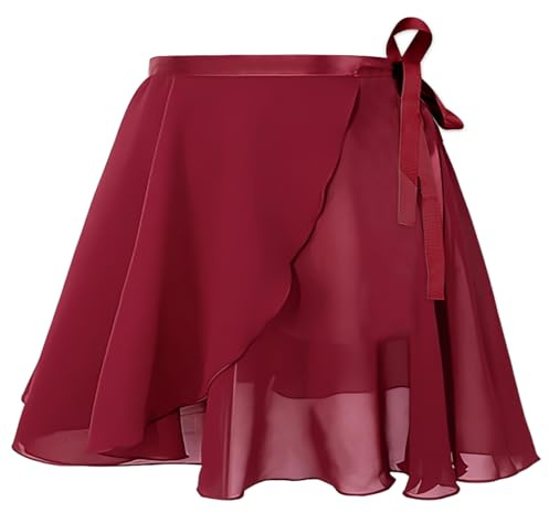 AYBUY Gonnellino Danza Classica, Gonnellino a Portafoglio da Danza, Gonne a Portafoglio da Balletto in Chiffon con Lacci in Vita Regolabili per Bambina Ragazze e Donne, Rosso Vino