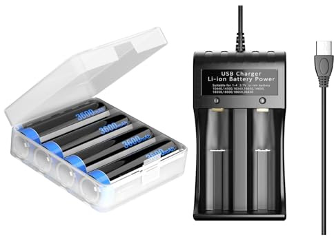 [3600mAh] Batterie pour Lampe Frontale LED avec USB Chargeur, Haute Capacité 3.7v Piles Rechargeables Batteries Lot De 4