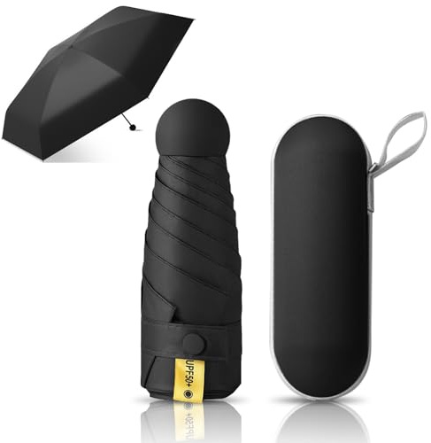 Home-X Mini Travel Umbrella - UPF50+ Sun & Rain UV Protection, 6 Ribs Windproof Lightweight Small Compact Design, Portable Folding Sun Umbrella With Capsule Case, Pocket Size for Men and Women