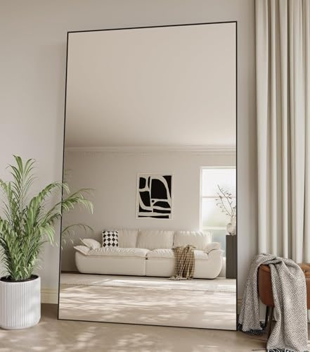ZenoMirris rechtwinkliger Ganzkörperspiegel, 90x200 cm, Ganzkörperspiegel mit Rahmen aus Aluminiumlegierung, aus gehärtetem Glas, geeignet für Wohnzimmer, Schlafzimmer, Badezimmer usw., schwarz