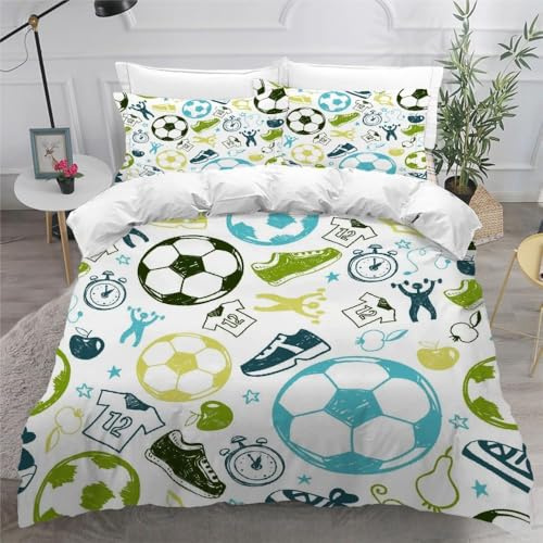 Funda Nórdica Cama 90 Zapatos de Fútbol de Dibujos Animados Microfibra Suave Ropa de Cama 3 Piezas Fundas Nordicas 3D Niños y Niñas Funda Edredon 135x200 cm y 2 Fundas de Almohada 50x75 cm c.1872