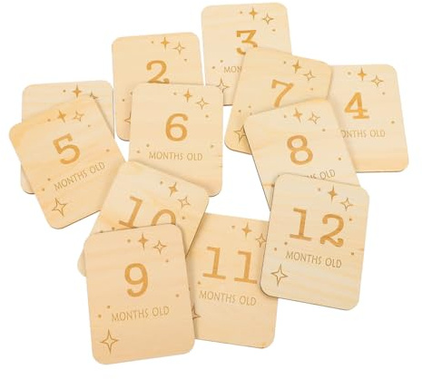 SHINEOFI 12Pcs Wooden Baby Milestone Cards for Monthly Growth Recording, Safe and Deform-Resistant Wood Material, for DIY Crafts and Keepsake Photography Props