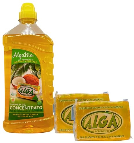 SET PER BUCATO A MANO O LAVATRICE: Sapone In Gel, 20 Lavaggi, All'Olio Di Cocco 1000ml + Sapone Ecologico, Ottima Azione Detergente, Biodegradabile 400g