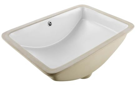 VEVOR Lavabo de salle de bain sous plan, 530 x 375 mm, vasque rectangulaire en céramique blanche avec trou de trop-plein, évier moderne à encastrer sous le comptoir, pour petit espace, maison et hôtel