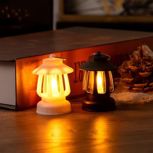 12 mini faroles retro con vela LED, linterna vintage de huracán de 6 cm, lámparas colgantes decorativas para cumpleaños, boda, fiesta, centro de mesa