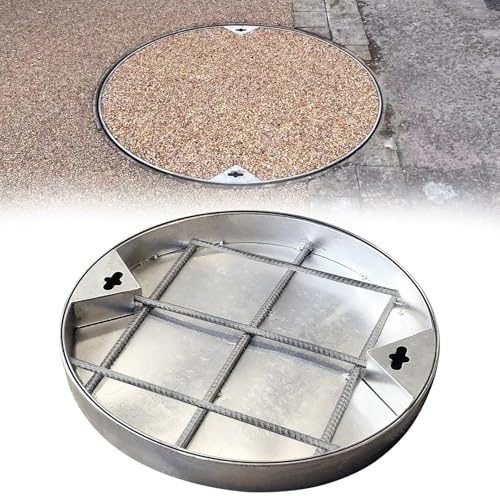 SXEVZOO Chiusino Invisibile in Acciaio Inox 40 46 50 56 60 63 70 76 81 86 91cm Rotondo, Coperchio Tombino/Cisterna/Pozzetto, Coperchio per Fossa Settica con Telaio(Dia 48cm/19in)