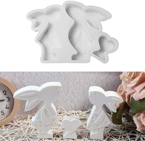 Stampi in silicone per colata di Pasqua, 3D, per uova di Pasqua, conigli, gesso e candele, per versare, stampi in silicone per Pasqua, regali di denaro, lepre per fai da te (E)