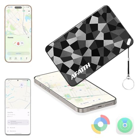 AFAITH Wallet Tracker for iOS or Android, Thin Tracker Card Works with Apple Find My or Google Find Hub, Dual System Smarttag, IP68 Waterproof, Wireless Charging Item Finder for Luggage, Bags, Keys