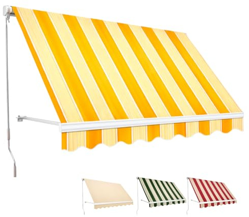 Paluplus Tenda da Sole a Caduta, Misura 250x250 cm, Senza Cassone con braccio avvolgibile e Braccetti Fermatenda, Telo Resistente 280 g/m², per Balcone e Terrazzo -3932F -7,3 (Giallo e Bianco)