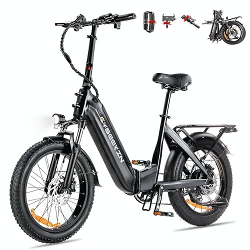 Cyseekin C20 E Bike Klapprad, 20x3.0 Fatbike mit Hydraulische Bremsen, 48V 15.6Ah Akku bis 120km, 250W Motor 25km/h Ebike, LCD Farbdisplay 7-Gang Elektrofahrrad für Damen Herren