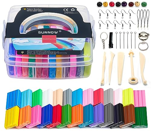 SUNNOW Polymer Clay - 26 Farben (25g / ) Ton Ofen Backen Lehm mit Modeling Tools, Modelliermasse Set Kinder für Weihnachten und Geburtstagsgeschenke