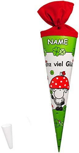 alles-meine.de GmbH Schultüte - Sheepworld - Ganz viel Glück - Schaf - Glücksklee & Glückspilz - 50 cm - 6-eckig - incl. Name - mit Tüllabschluß - Zuckertüte - mit/ohne..