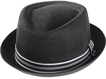 Harrys-Collection Pork Pie Hut mit gestreiftem Stoffband, Kopfgröße:57, Farben:schwarz