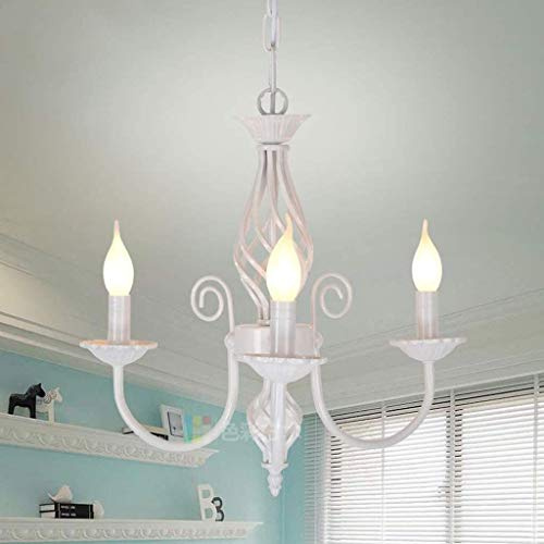 Anhänger Lampenschirm Kronleuchter Retro Restaurant Classic Candle Kronleuchter Anhänger Höhenverstellbar E14 Pendelleuchten Schmiedeeisen, Hänge Kronleuchter Beleuchtung,Weiß,3 heads /50cm