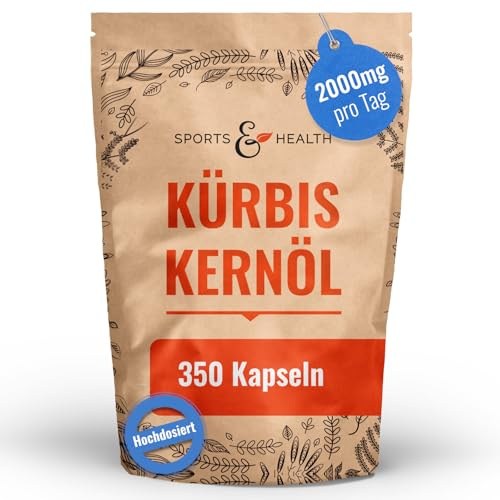 Kürbiskernöl Kapseln hochdosiert 2000 mg - 350 Kapseln mit Vitamin E | Pumpkin Seed Oil Softgels - reiner Kürbiskern-Extrakt - tägliche Portion 2000mg - 350 Stück im Vorrat