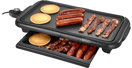 bella Electric Griddle with Warming Tray - Smokeless Indoor Grill, Nonstick Surface, Adjustable Temperature & Cool-touch Handles, 10 x 18, Copper/Black, PFOA & PTFE Free