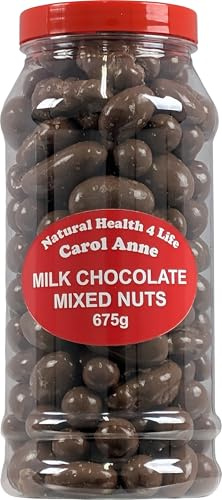 Natural Health 4 Life Carol Anne Confectionery Milk Chocolate Mixed Nuts Almonds Brazils Hazelnuts Walnuts 675 g in Recyclable Gift Jar (1 Jar)