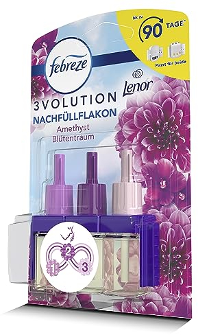 Febreze 3Volution Amethyst Blütentraum Duftstecker Nachfüller 20ml, 3 abwechselnde Düfte entfernen Gerüche