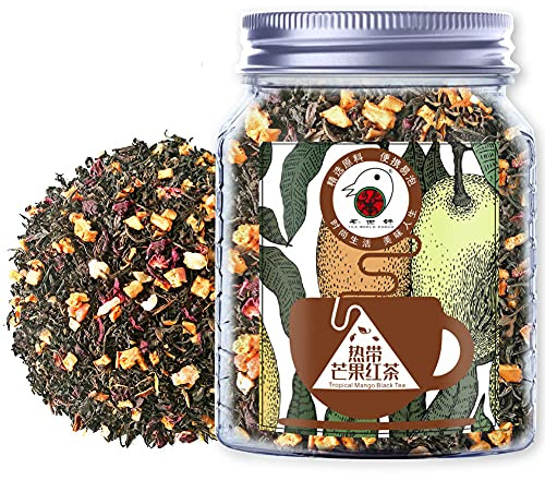 Plant Gift Tropical Mango Black Tea, Té negro de Ceilán de hojas sueltas, mango, manzana, piña, cáscara de naranja, fruta de crisantemo, té caliente y helado, 70 G/2,5 oz