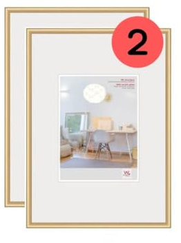 walther design Cadre photo walther design or 40 x 60 cm avec verre d’art double pack, cadre en plastique New Lifestyle KVX460GD