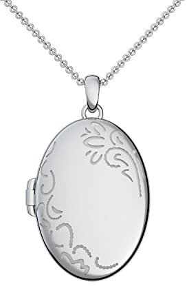 Amoonìc Medaillon oval groß Silber 925 Amulett antik Vintage (Mealion, Medallion) zum Öffnen antik, aufklappen, aufklappbar mit Kette für Foto Silber Kette 925 + inkl. Luxusetui FF103-2 SS92545