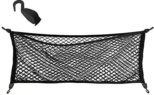 VEHIRIE Kofferraumnetz Gepäcknetz SUV Kofferraum Netz Gepäck Organizer Hinten 40 x 110 cm im Taschenstil mit ABS Haken Hochelastisch Kfz Gepäcknetz für LKW, SUV, usw