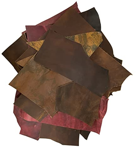 Wanderings Lederreste – 3 Pfund, Gemischte Größen, Formen mit 91cm Schnur - Reste aus Vollnarbigem Büffelleder aus der Notizbuchherstellung – Ideal für Schmuck, Geldbörsen, Kunst und Handwerk
