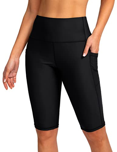 SANTINY Women's 8''/12'' High Waisted Swim Shorts with Pockets UPF50+ Long Board Swimming Shorts for Women with Liner (Black_M)