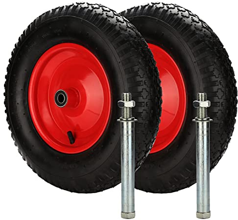 Randaco - Lot de 2 roues de brouette pneumatiques - Avec essieux - Diamètre : 390 mm, 4,80 4,00-8 - Charge de 120 kg - Roue en caoutchouc PU - Pour chariot, brouette - Noir