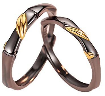 ANAZOZ Ringe Schwarz Paar, Hochzeit Ringe Silber 925 Paar Verstellbar Partnerringe Für Sie Und Ihn Schwarzer Bambusring