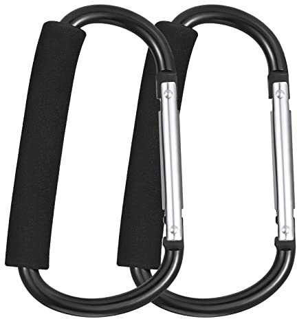Fuyamp 2 Pack Buggy Clips Pram Hooks Stroller Carabiner,6.3” Black Pushchair Hook Clip,Universal Large Baby Carriage Hook Buggy Hook Stroller Accessories for Hanging Diaper and Shopping Bags