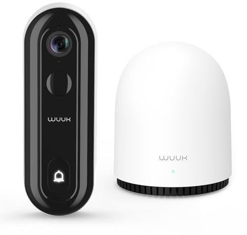 WUUK Doorbell Camera Wireless 2K, Video Doorbell Wireless, Homebase + 1 Doorbell, No Monthly Fees, 32GB Storage, 2.4/5 GHz WiFi, 180 Days Battery Life, Motion Detection, Compatible with Alexa & Google