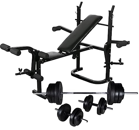 INLIFE Hantelbank mit Ablage, Langhantel und Kurzhantel-Set 60,5 kg,83.7kg,275363
