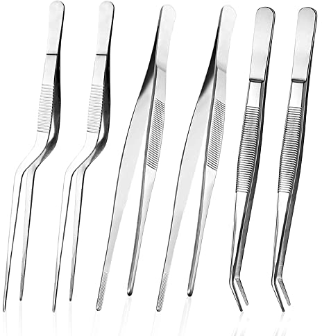 6 Pieces Kitchen Fine Tweezer Tongs, 3 Sizes Stainless Steel Cooking Tweezers, Kitchen Long Tweezer, for Decorating Dishes, Cooking, Baking