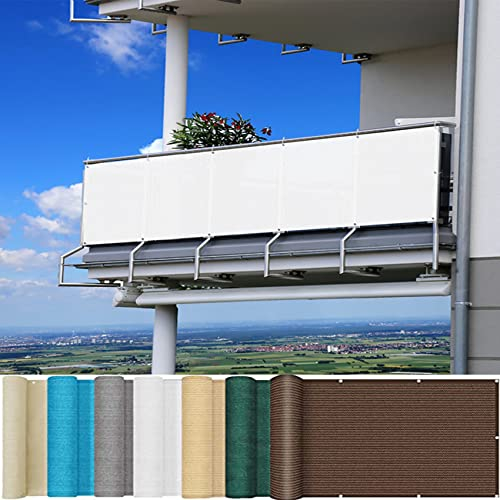 Balkonabdeckung 80 x 250 cm Wind- und UV-Schutz, Privatsphäre Balkonumrandung mit Ösen und Kabelbinder für Balkon Terrasse Garten, Weiß