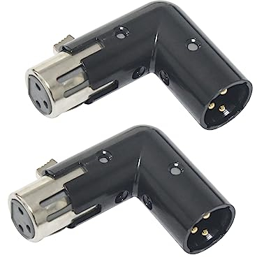 Adattatore xlr a 3 pin a 90 gradi, adattatore regolabile da maschio a femmina ad angolo retto XLR per cavo Dmx nero (confezione da 2)